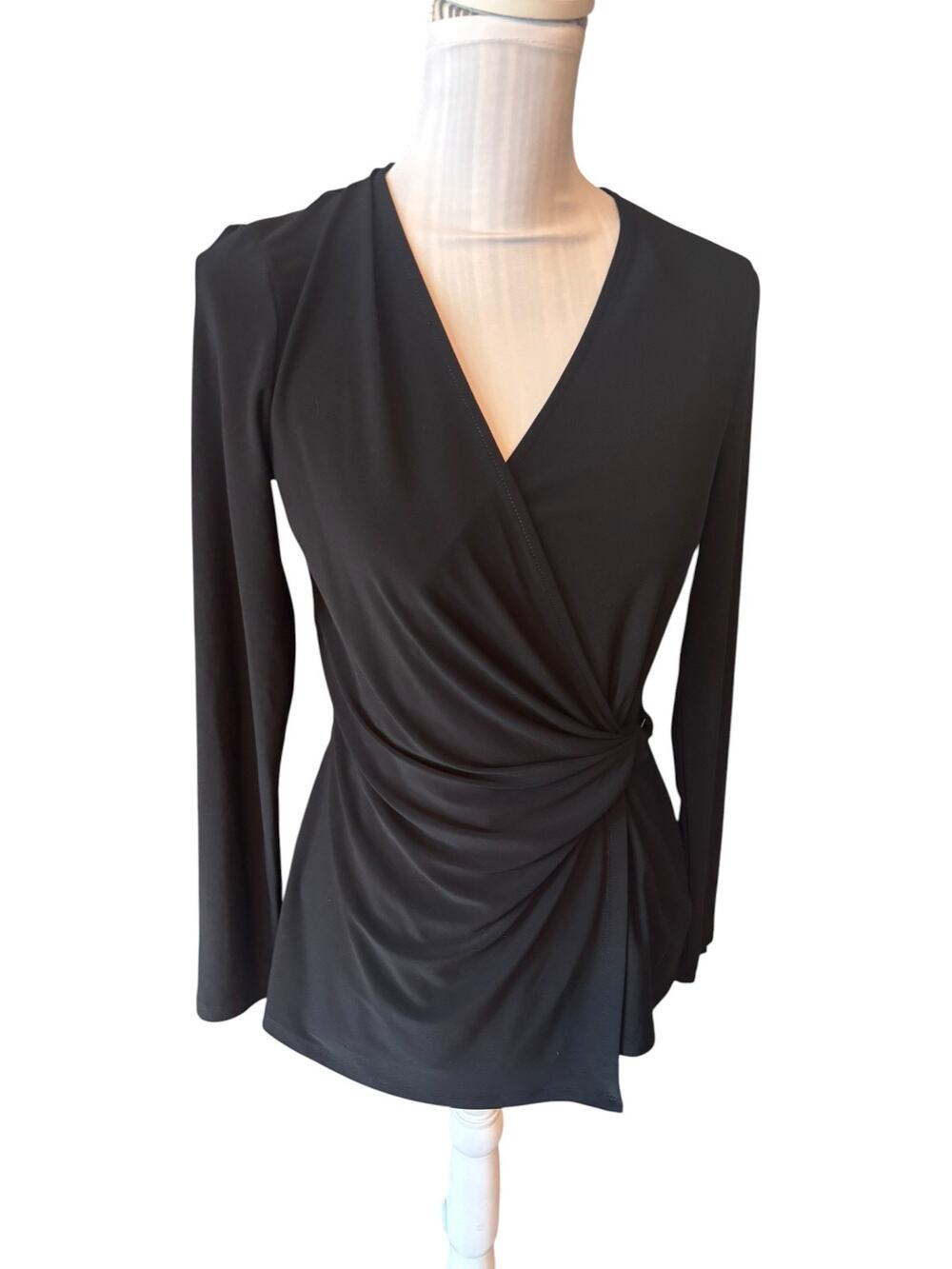 Anne Klein Black Wrap Blouse Size S